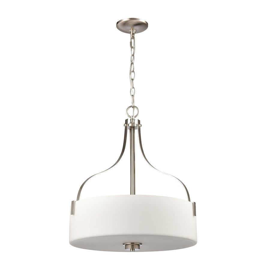 Atlas Lighting Market Square 18in 3-Light Pendant | Transitional Brushed Nickel and White Frosted Glass | Kitchen Island & Dining | Model CL11797-NK