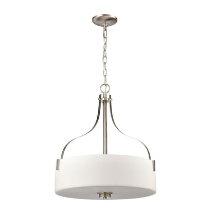 Atlas Lighting Market Square 18in 3-Light Pendant | Transitional Brushed Nickel and White Frosted Glass | Kitchen Island & Dining | Model CL11797-NK