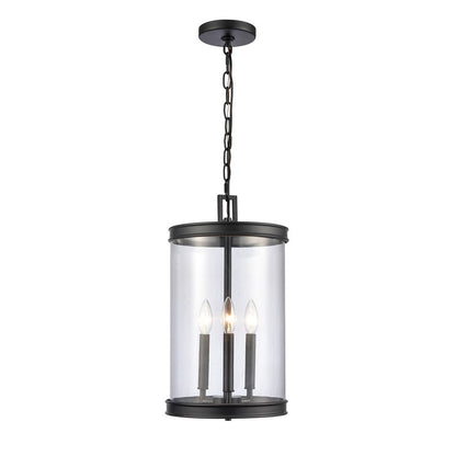 Atlas Lighting Mendoza 10in 3-Light Pendant | Traditional Matte Black and Clear Glass | Kitchen Island & Dining Room | Model CL11800-BK