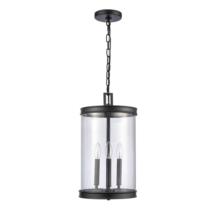 Atlas Lighting Mendoza 10in 3-Light Pendant | Traditional Matte Black and Clear Glass | Kitchen Island & Dining Room | Model CL11800-BK