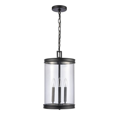 Atlas Lighting Mendoza 10in 3-Light Pendant | Traditional Matte Black and Clear Glass | Kitchen Island & Dining Room | Model CL11800-BK