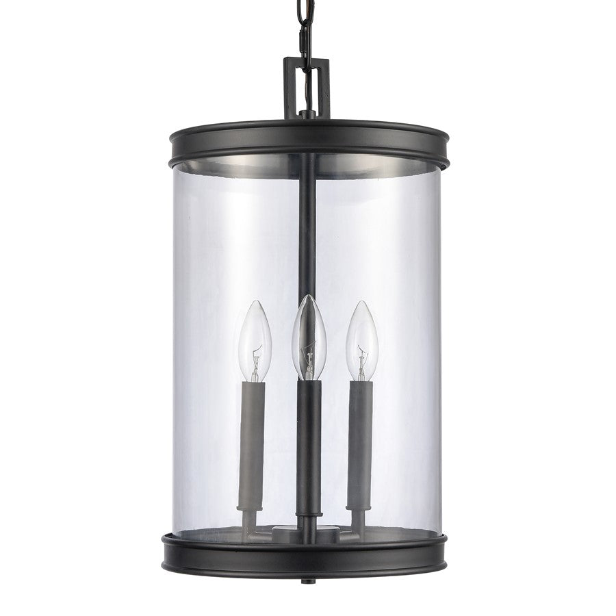 Atlas Lighting Mendoza 10in 3-Light Pendant | Traditional Matte Black and Clear Glass | Kitchen Island & Dining Room | Model CL11800-BK