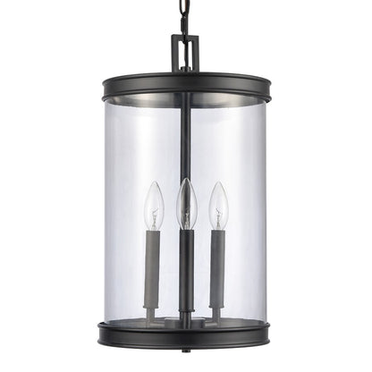 Atlas Lighting Mendoza 10in 3-Light Pendant | Traditional Matte Black and Clear Glass | Kitchen Island & Dining Room | Model CL11800-BK