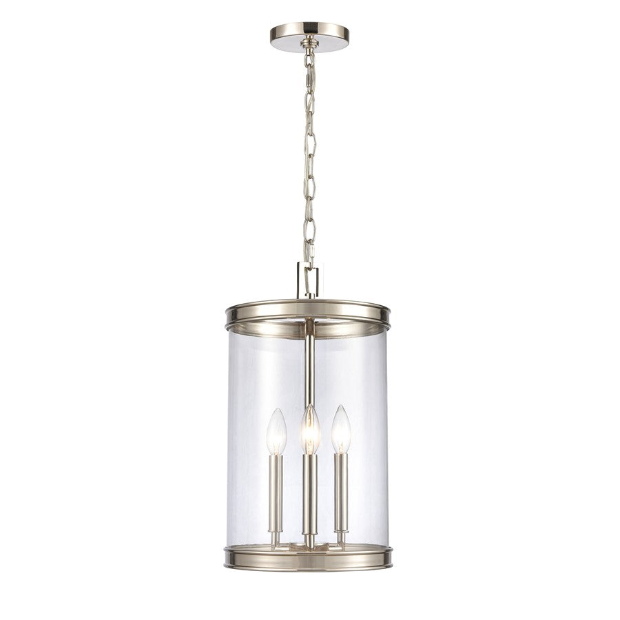 Atlas Lighting Mendoza 10in 3-Light Pendant | Traditional Polished Nickel and Clear Glass | Kitchen Island & Dining Room | Model CL11800-NK