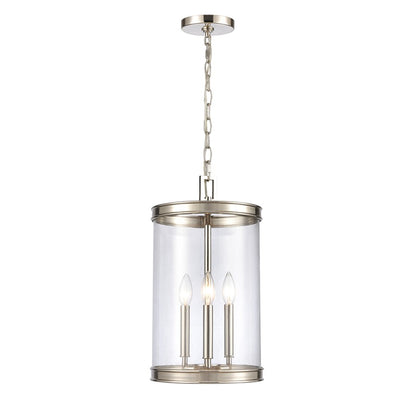 Atlas Lighting Mendoza 10in 3-Light Pendant | Traditional Polished Nickel and Clear Glass | Kitchen Island & Dining Room | Model CL11800-NK