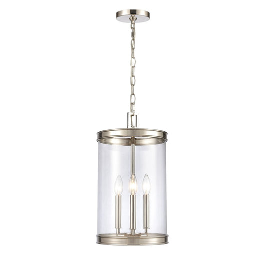 Atlas Lighting Mendoza 10in 3-Light Pendant | Traditional Polished Nickel and Clear Glass | Kitchen Island & Dining Room | Model CL11800-NK