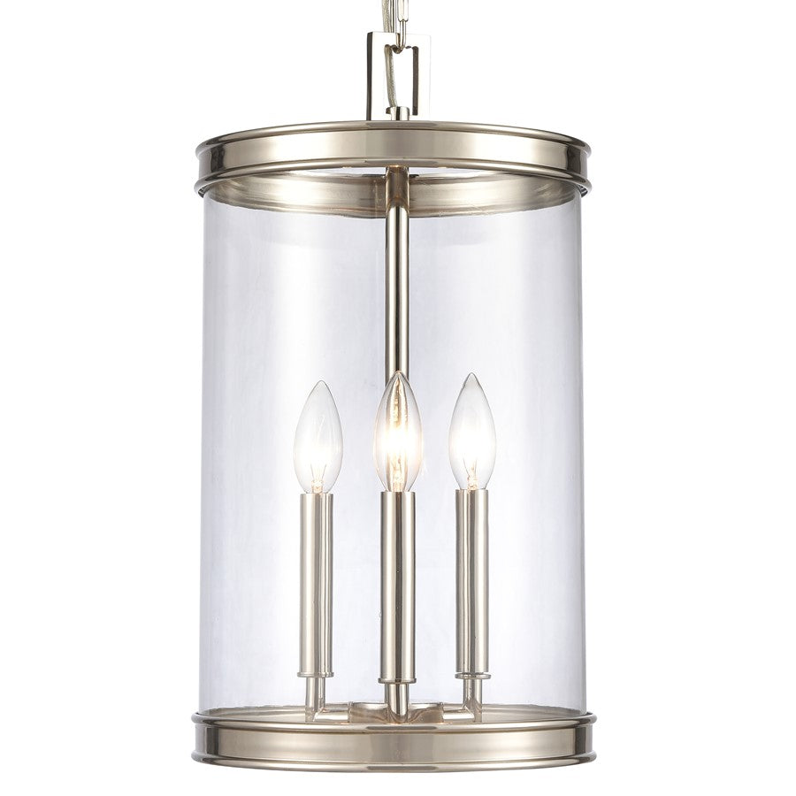 Atlas Lighting Mendoza 10in 3-Light Pendant | Traditional Polished Nickel and Clear Glass | Kitchen Island & Dining Room | Model CL11800-NK