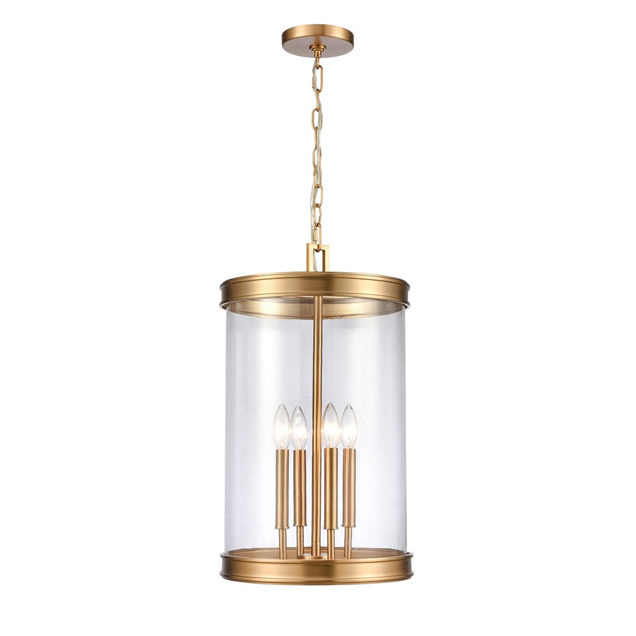 Atlas Lighting Mendoza 12in 4-Light Pendant | Traditional Brushed Gold and Clear Glass | Kitchen Island & Dining Room | Model CL11801-GD