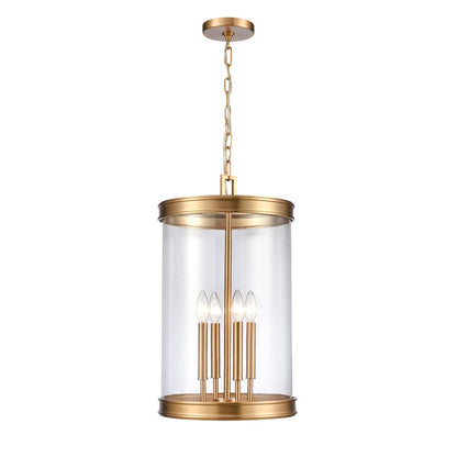 Atlas Lighting Mendoza 12in 4-Light Pendant | Traditional Brushed Gold and Clear Glass | Kitchen Island & Dining Room | Model CL11801-GD