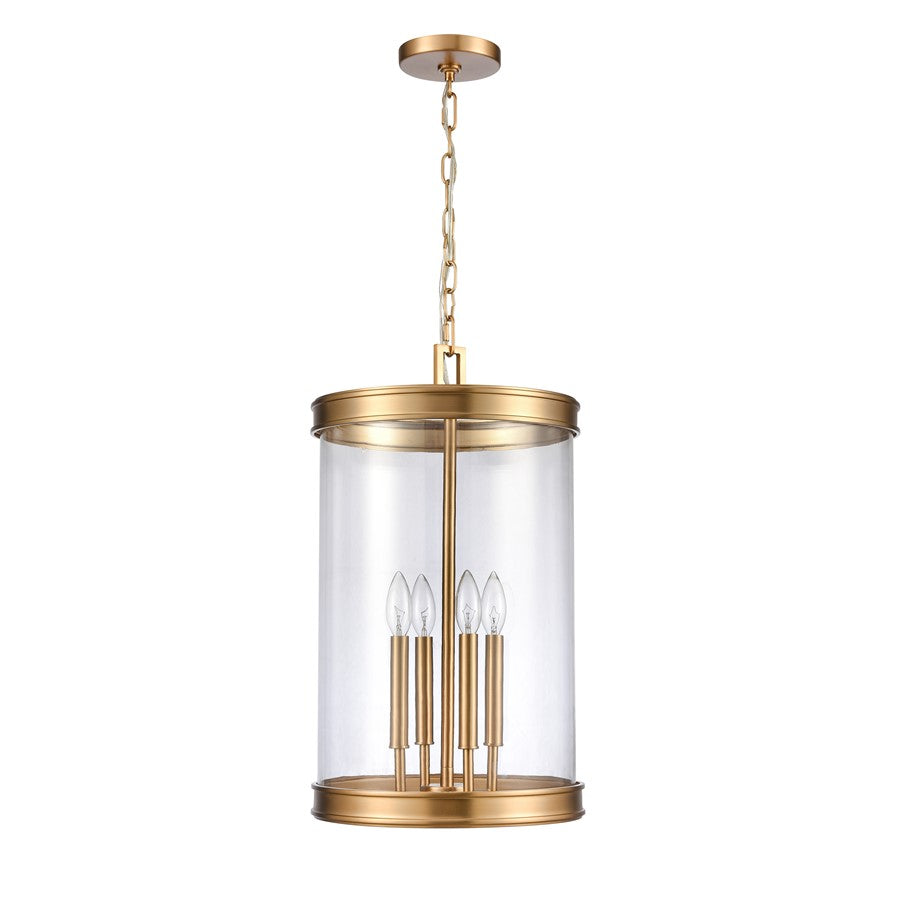 Atlas Lighting Mendoza 12in 4-Light Pendant | Traditional Brushed Gold and Clear Glass | Kitchen Island & Dining Room | Model CL11801-GD