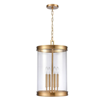 Atlas Lighting Mendoza 12in 4-Light Pendant | Traditional Brushed Gold and Clear Glass | Kitchen Island & Dining Room | Model CL11801-GD
