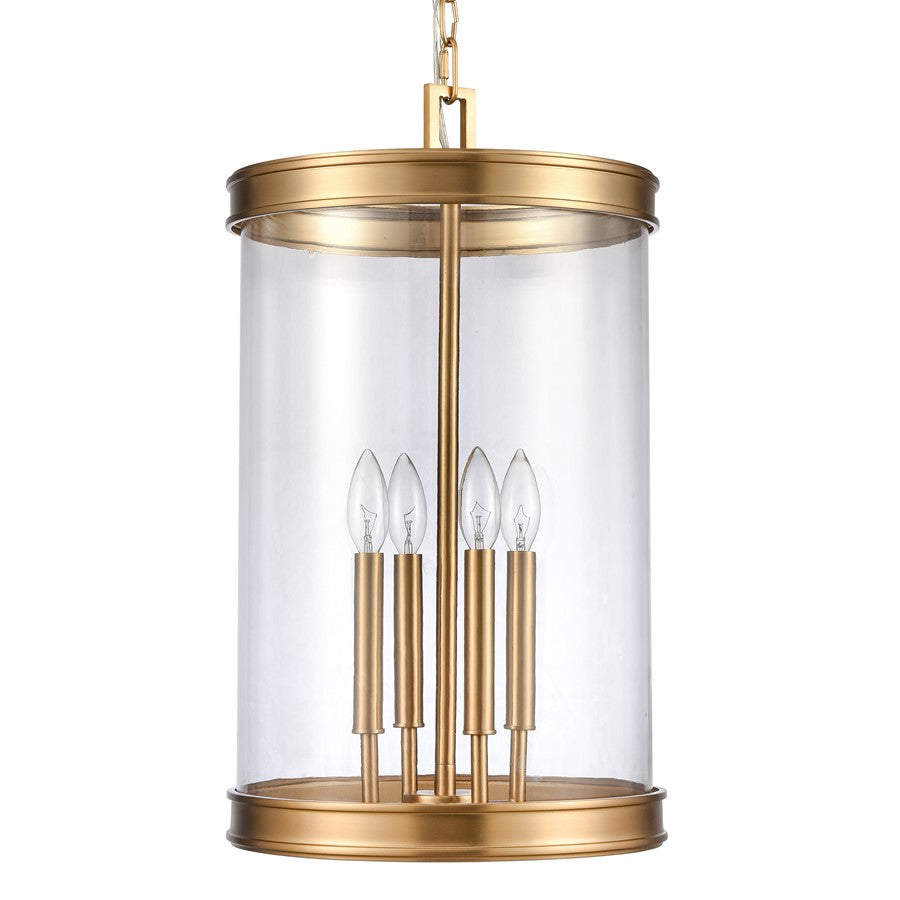 Atlas Lighting Mendoza 12in 4-Light Pendant | Traditional Brushed Gold and Clear Glass | Kitchen Island & Dining Room | Model CL11801-GD