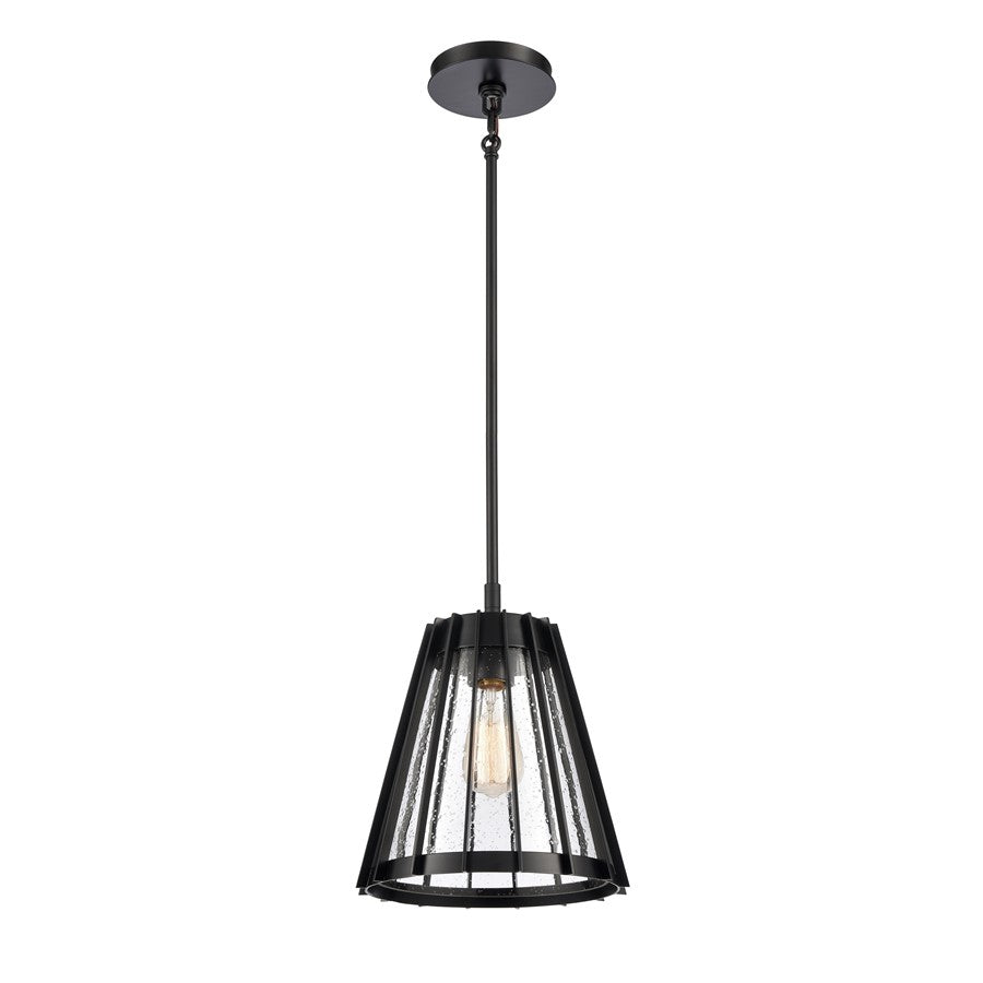 Atlas Lighting Open Louvers 10in 1-Light Pendant | Modern Matte Black and Clear Seeded Glass | Kitchen Island & Dining Room | Model CL11806-BK