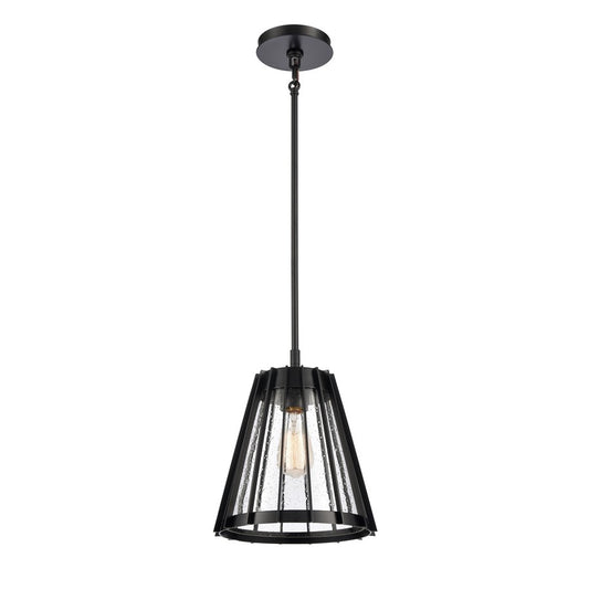Atlas Lighting Open Louvers 10in 1-Light Pendant | Modern Matte Black and Clear Seeded Glass | Kitchen Island & Dining Room | Model CL11806-BK