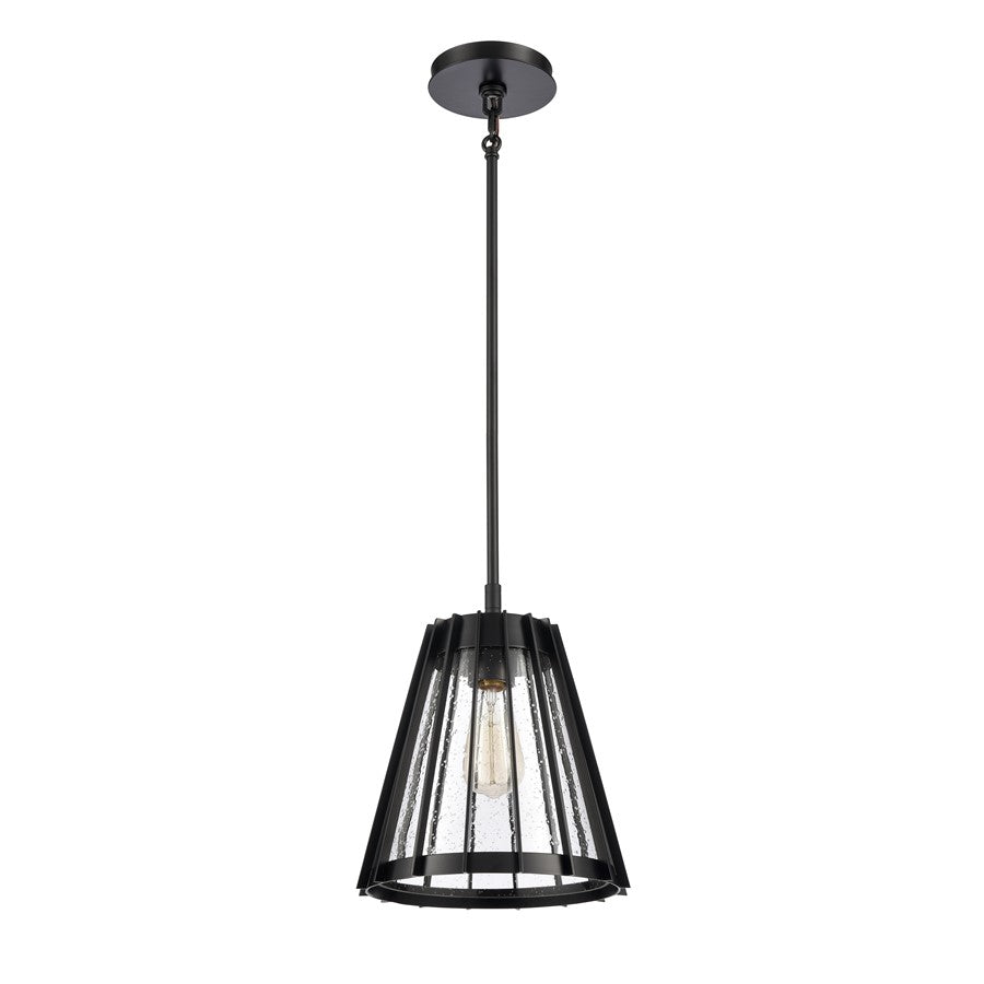 Atlas Lighting Open Louvers 10in 1-Light Pendant | Modern Matte Black and Clear Seeded Glass | Kitchen Island & Dining Room | Model CL11806-BK