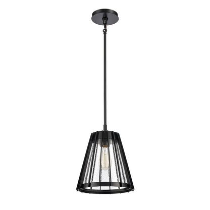 Atlas Lighting Open Louvers 10in 1-Light Pendant | Modern Matte Black and Clear Seeded Glass | Kitchen Island & Dining Room | Model CL11806-BK