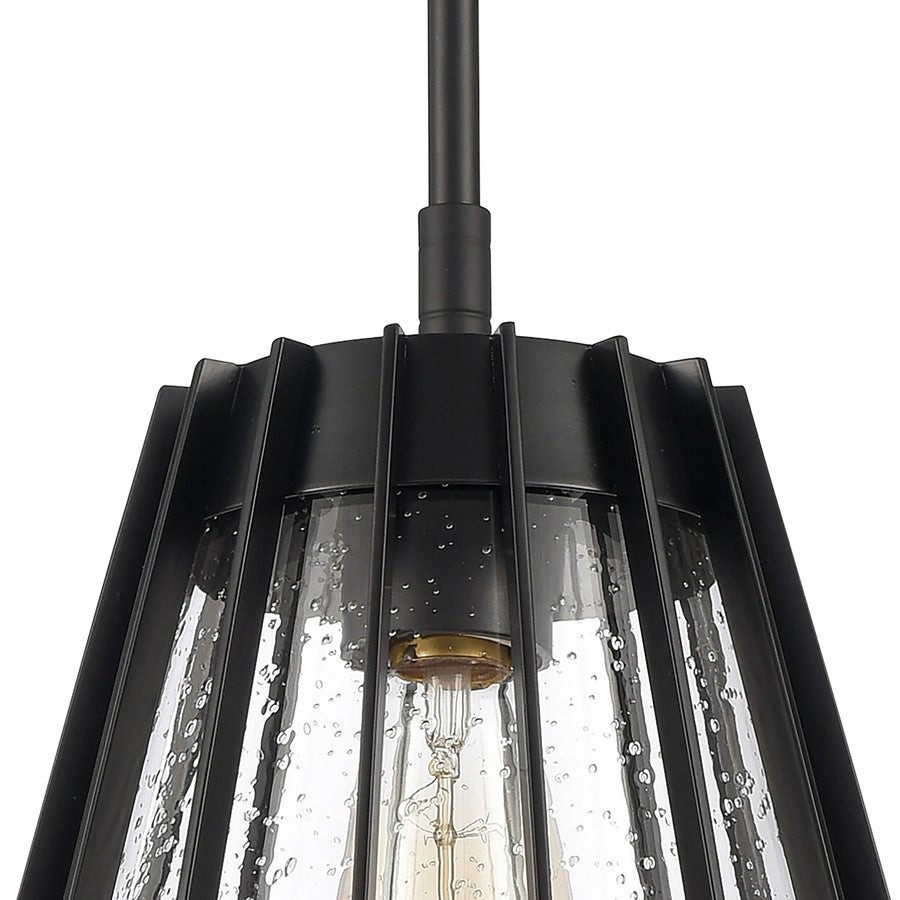 Atlas Lighting Open Louvers 10in 1-Light Pendant | Modern Matte Black and Clear Seeded Glass | Kitchen Island & Dining Room | Model CL11806-BK