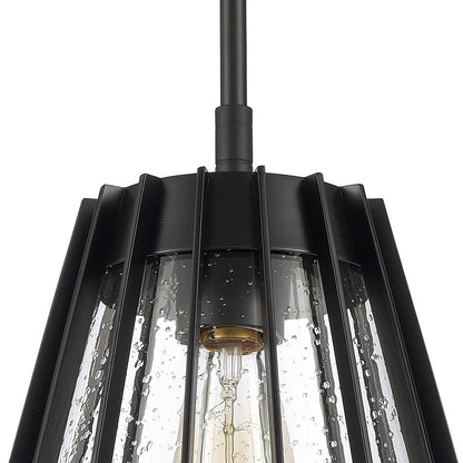 Atlas Lighting Open Louvers 10in 1-Light Pendant | Modern Matte Black and Clear Seeded Glass | Kitchen Island & Dining Room | Model CL11806-BK