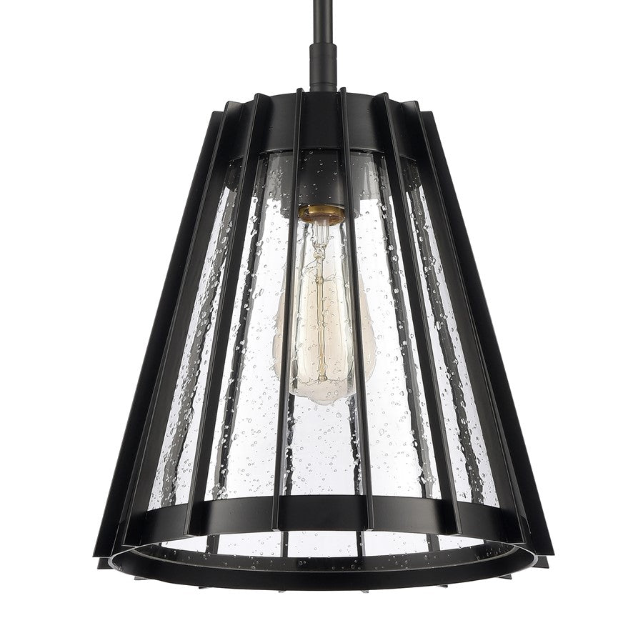 Atlas Lighting Open Louvers 10in 1-Light Pendant | Modern Matte Black and Clear Seeded Glass | Kitchen Island & Dining Room | Model CL11806-BK