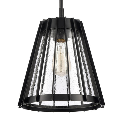 Atlas Lighting Open Louvers 10in 1-Light Pendant | Modern Matte Black and Clear Seeded Glass | Kitchen Island & Dining Room | Model CL11806-BK