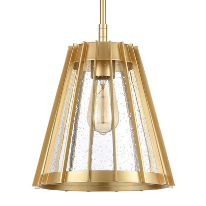 Atlas Lighting Open Louvers 10in 1-Light Pendant | Modern Champagne Gold and Clear Seeded Glass | Kitchen Island & Dining Room | Model CL11806-GD