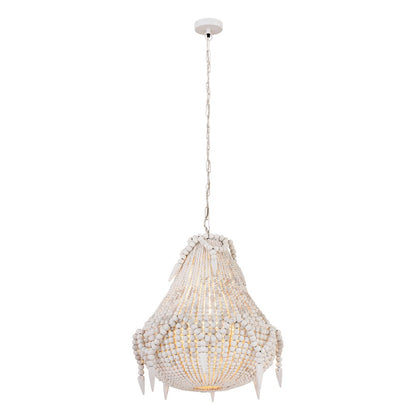 Atlas Lighting Phoebe Grove 18in 1-Light Pendant | Coastal White Wood Beaded | Living Room & Dining Room | 18 x 18 x 21 in | Model CL11812-WH