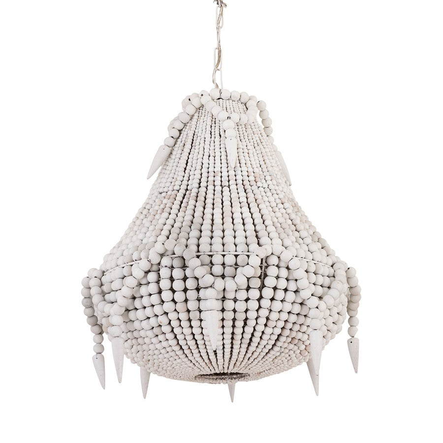 Atlas Lighting Phoebe Grove 18in 1-Light Pendant | Coastal White Wood Beaded | Living Room & Dining Room | 18 x 18 x 21 in | Model CL11812-WH