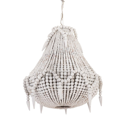 Atlas Lighting Phoebe Grove 18in 1-Light Pendant | Coastal White Wood Beaded | Living Room & Dining Room | 18 x 18 x 21 in | Model CL11812-WH