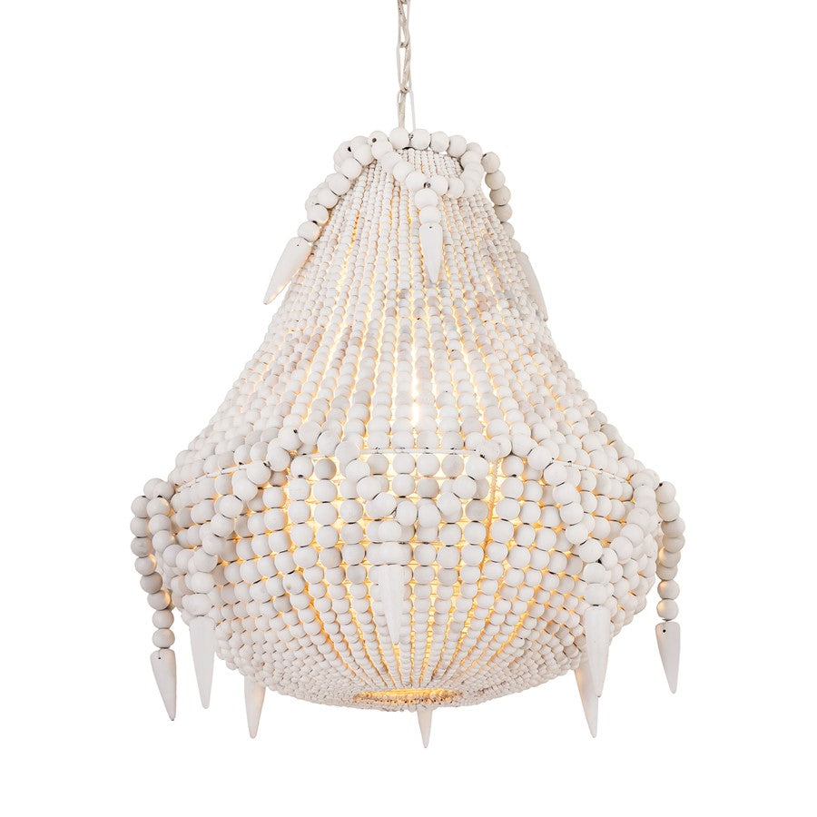Atlas Lighting Phoebe Grove 18in 1-Light Pendant | Coastal White Wood Beaded | Living Room & Dining Room | 18 x 18 x 21 in | Model CL11812-WH