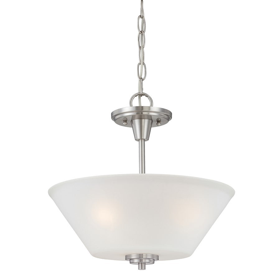 Atlas Lighting Pittman 15in 2-Light Pendant | Transitional Brushed Nickel and White Frosted Glass | Kitchen Island & Dining Room | Model CL11813-NK