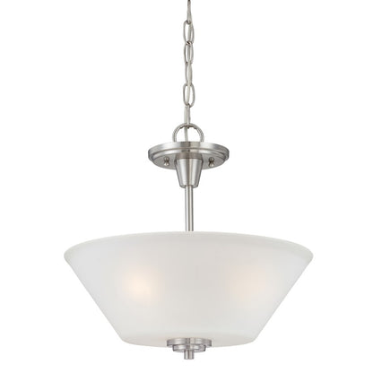 Atlas Lighting Pittman 15in 2-Light Pendant | Transitional Brushed Nickel and White Frosted Glass | Kitchen Island & Dining Room | Model CL11813-NK