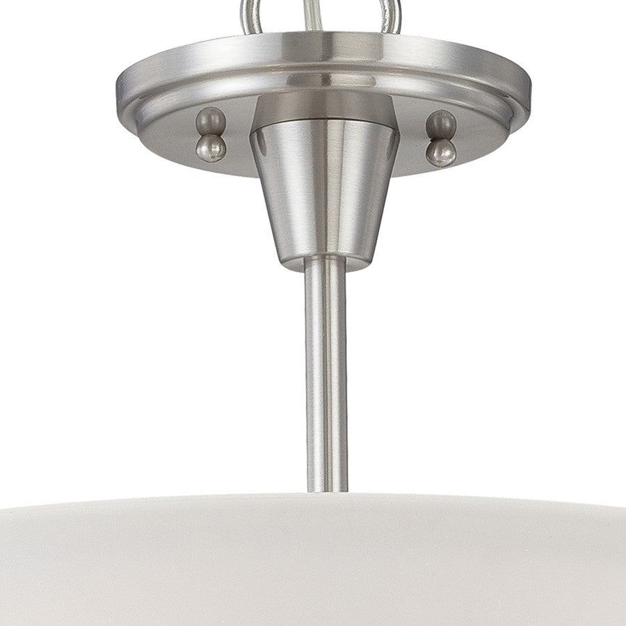 Atlas Lighting Pittman 15in 2-Light Pendant | Transitional Brushed Nickel and White Frosted Glass | Kitchen Island & Dining Room | Model CL11813-NK
