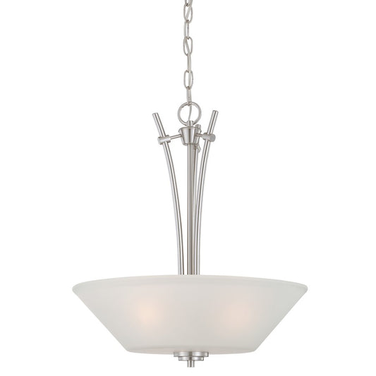 Atlas Lighting Pittman 18in 3-Light Pendant | Transitional Brushed Nickel and White Frosted Glass | Kitchen Island & Dining Room | Model CL11814-NK