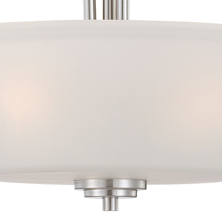 Atlas Lighting Pittman 18in 3-Light Pendant | Transitional Brushed Nickel and White Frosted Glass | Kitchen Island & Dining Room | Model CL11814-NK