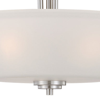 Atlas Lighting Pittman 18in 3-Light Pendant | Transitional Brushed Nickel and White Frosted Glass | Kitchen Island & Dining Room | Model CL11814-NK