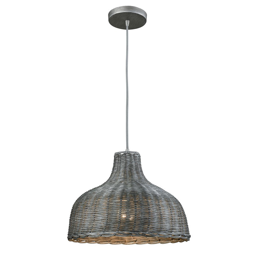 Atlas Lighting Pleasant Fields 14in 1-Light Pendant | Transitional Weathered Gray Wicker and Graphite Metal | Kitchen Island | Model CL11815-GY