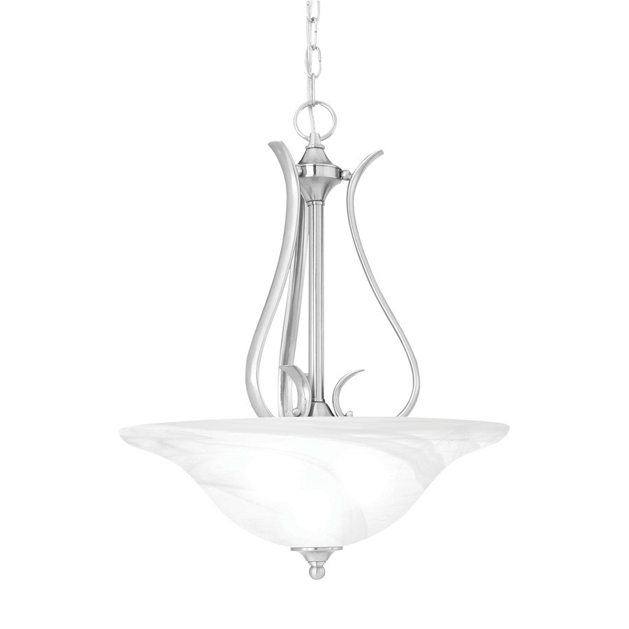 Atlas Lighting Prestige 18in 3-Light Pendant | Traditional Brushed Nickel and White Alabaster Glass | Kitchen Island & Dining Room | Model CL11816-NK