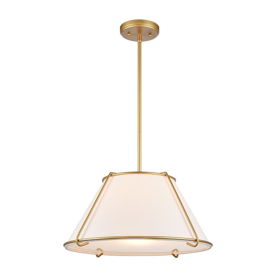 Atlas Lighting Regalia 18in 1-Light Pendant | Transitional Natural Antique Brass and White Linen Fabric Shade | Kitchen Island | Model CL11817-BS