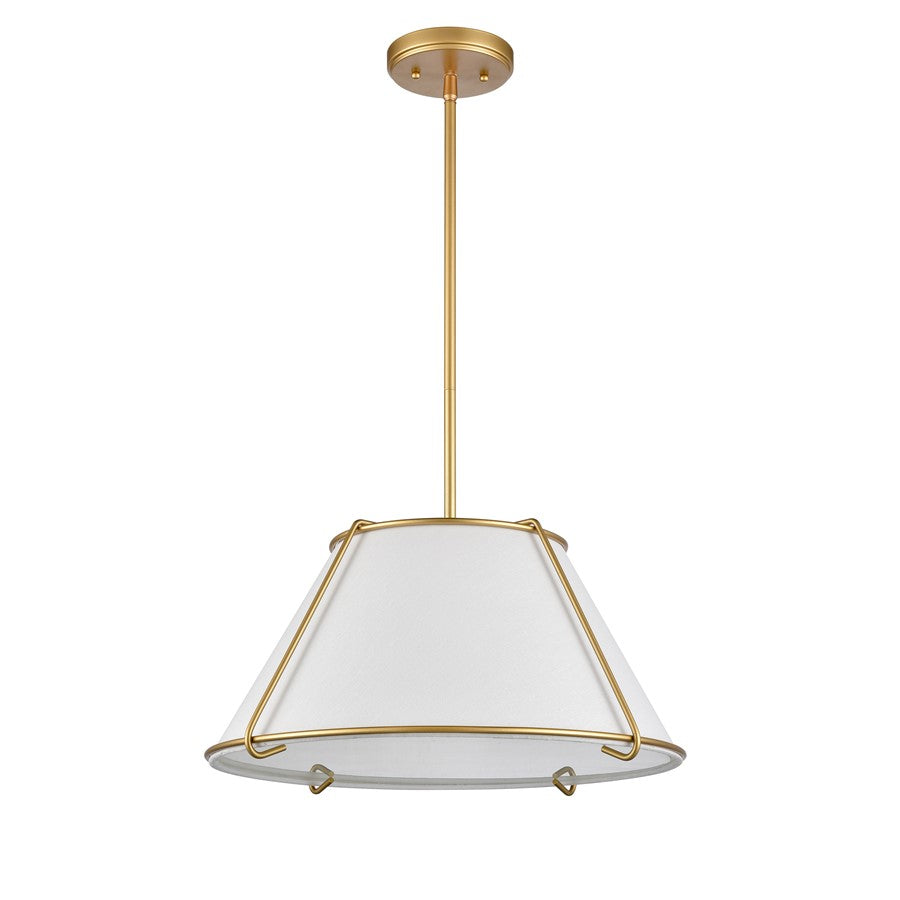 Atlas Lighting Regalia 18in 1-Light Pendant | Transitional Natural Antique Brass and White Linen Fabric Shade | Kitchen Island | Model CL11817-BS