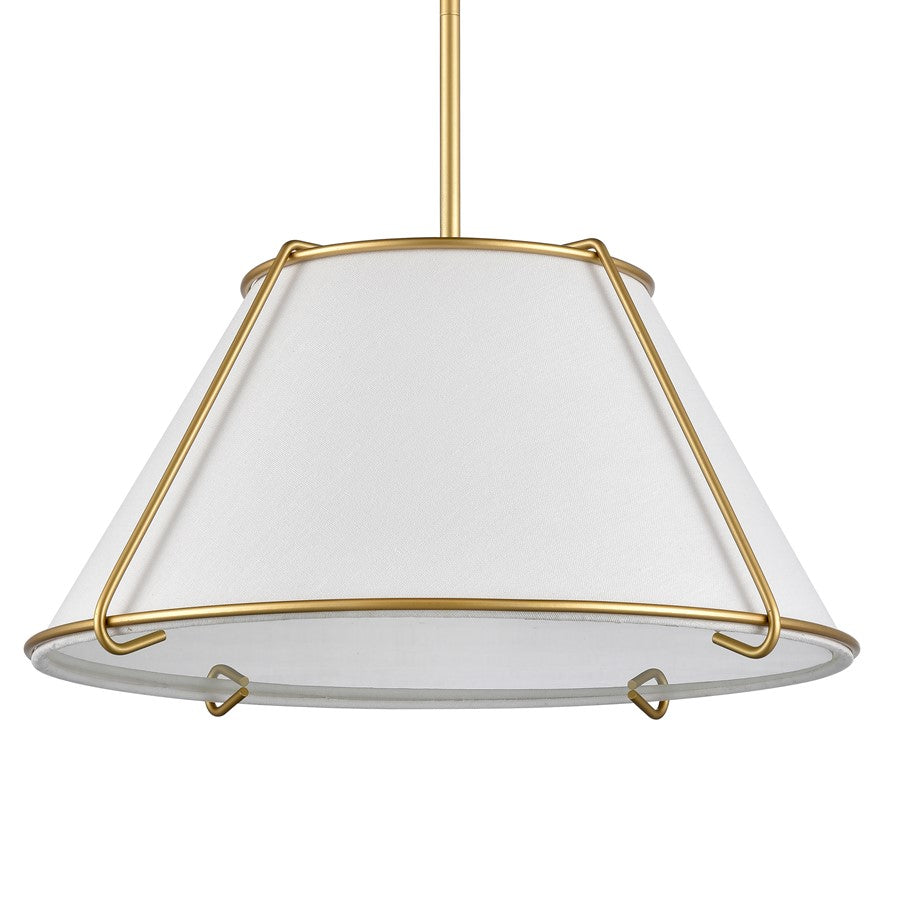 Atlas Lighting Regalia 18in 1-Light Pendant | Transitional Natural Antique Brass and White Linen Fabric Shade | Kitchen Island | Model CL11817-BS