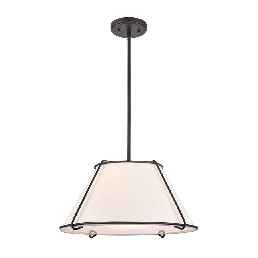 Atlas Lighting Regalia 18in 1-Light Pendant | Transitional Oil Rubbed Bronze and White Linen Fabric Shade | Kitchen Island | Model CL11817-BZ