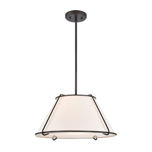 Atlas Lighting Regalia 18in 1-Light Pendant | Transitional Oil Rubbed Bronze and White Linen Fabric Shade | Kitchen Island | Model CL11817-BZ