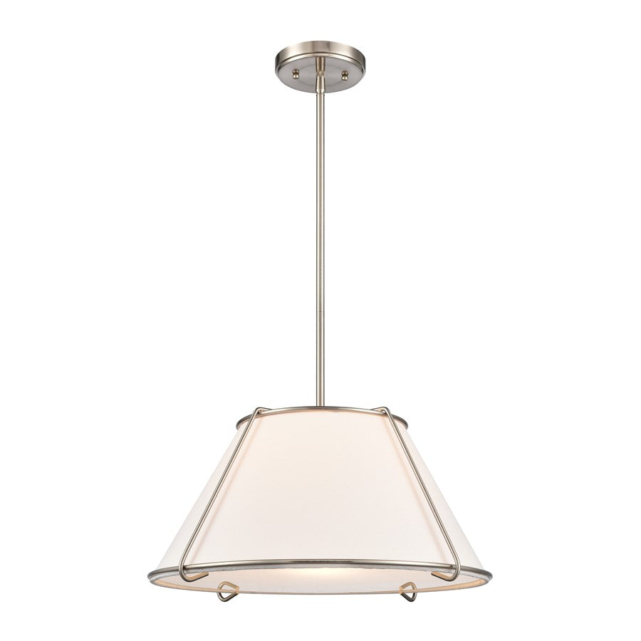 Atlas Lighting Regalia 18in 1-Light Pendant | Transitional Satin Nickel and White Linen Fabric Shade | Kitchen Island & Dining | Model CL11817-NK