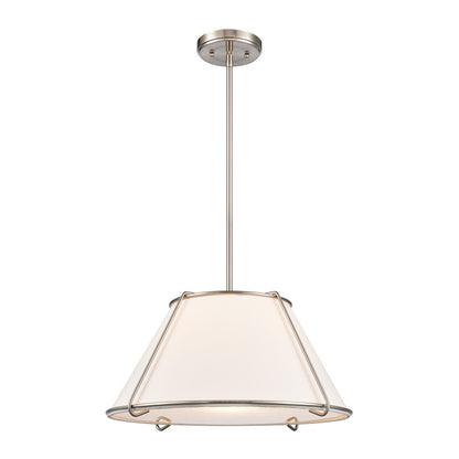 Atlas Lighting Regalia 18in 1-Light Pendant | Transitional Satin Nickel and White Linen Fabric Shade | Kitchen Island & Dining | Model CL11817-NK