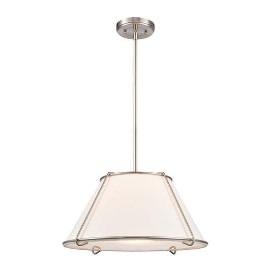 Atlas Lighting Regalia 18in 1-Light Pendant | Transitional Satin Nickel and White Linen Fabric Shade | Kitchen Island & Dining | Model CL11817-NK