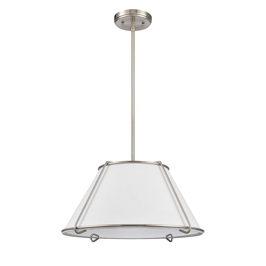 Atlas Lighting Regalia 18in 1-Light Pendant | Transitional Satin Nickel and White Linen Fabric Shade | Kitchen Island & Dining | Model CL11817-NK