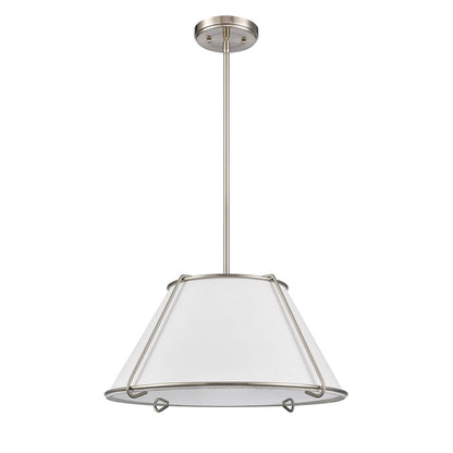 Atlas Lighting Regalia 18in 1-Light Pendant | Transitional Satin Nickel and White Linen Fabric Shade | Kitchen Island & Dining | Model CL11817-NK