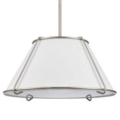 Atlas Lighting Regalia 18in 1-Light Pendant | Transitional Satin Nickel and White Linen Fabric Shade | Kitchen Island & Dining | Model CL11817-NK