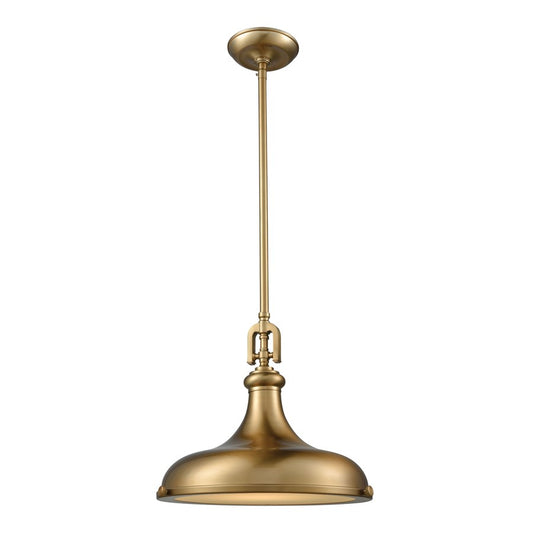 Atlas Lighting Rutherford 15in 1-Light Pendant | Transitional Satin Brass and Brass Metal Shade | Kitchen Island & Dining Room | Model CL11819-BS1