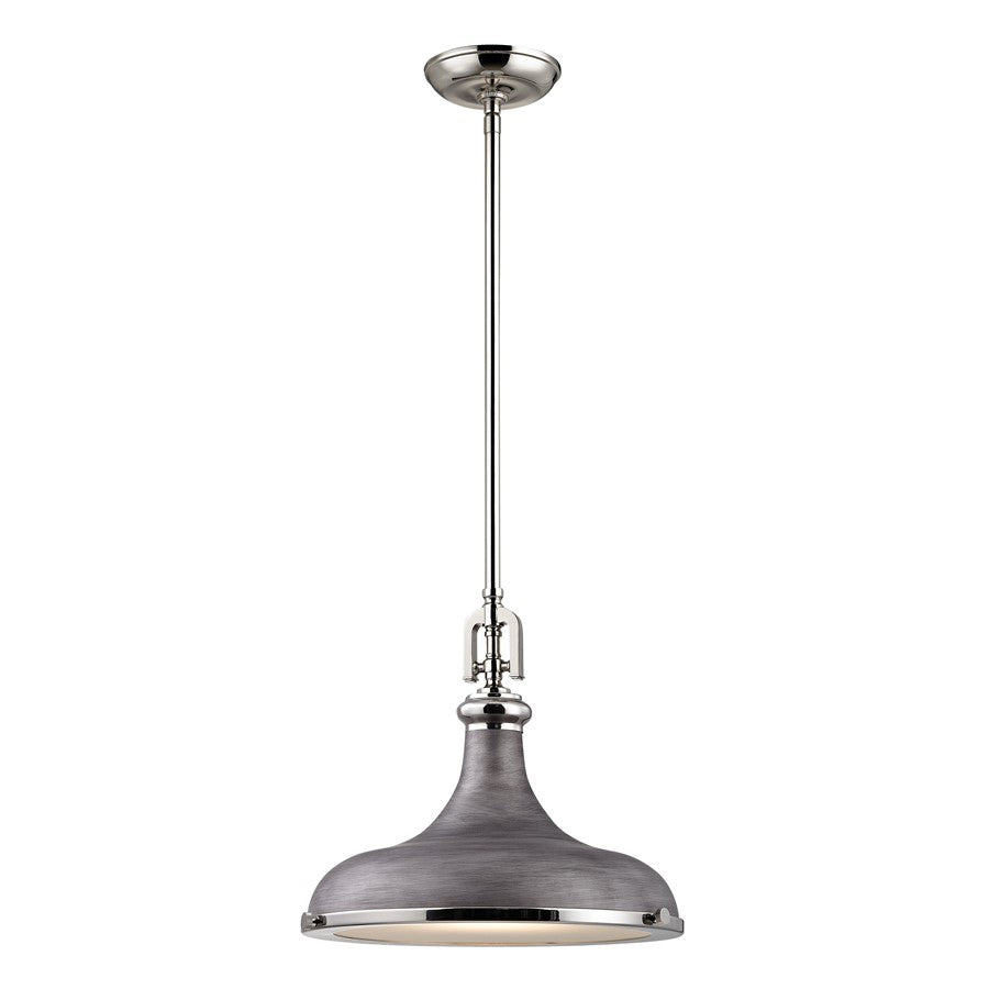 Atlas Lighting Rutherford 15in 1-Light Pendant | Transitional Weathered Zinc and Polished Nickel Metal | Kitchen Island & Dining | Model CL11819-SV
